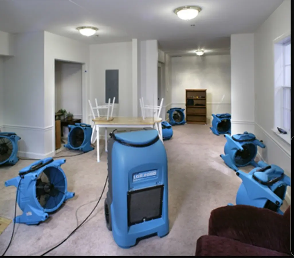 Air movers and dehumidifier setup for Water Extraction & Removal in Granbury